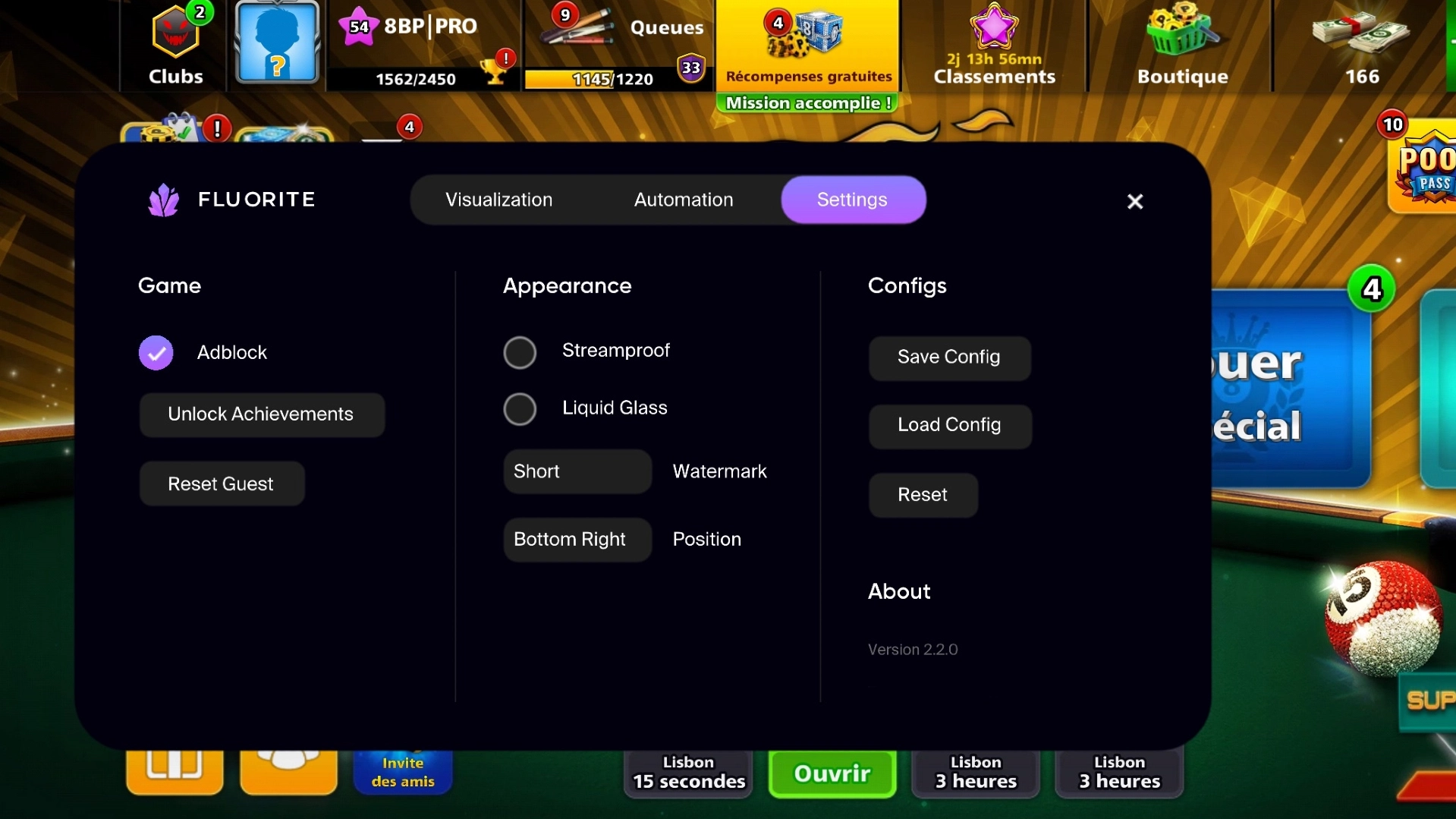 Fluorite: 8 Ball Pool Cheat (iOS)